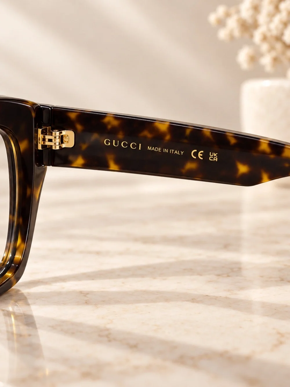 Gucci Tortoiseshell Square Frame Glasses with Gold Logo